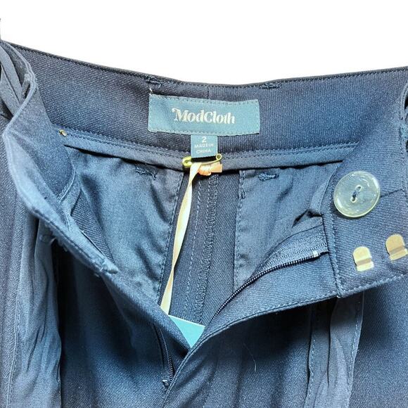ModCloth NWT High Rise Belted Tie Wide Leg Pants Pull On Navy Blue Women's Sz 2 - Picture 5 of 6